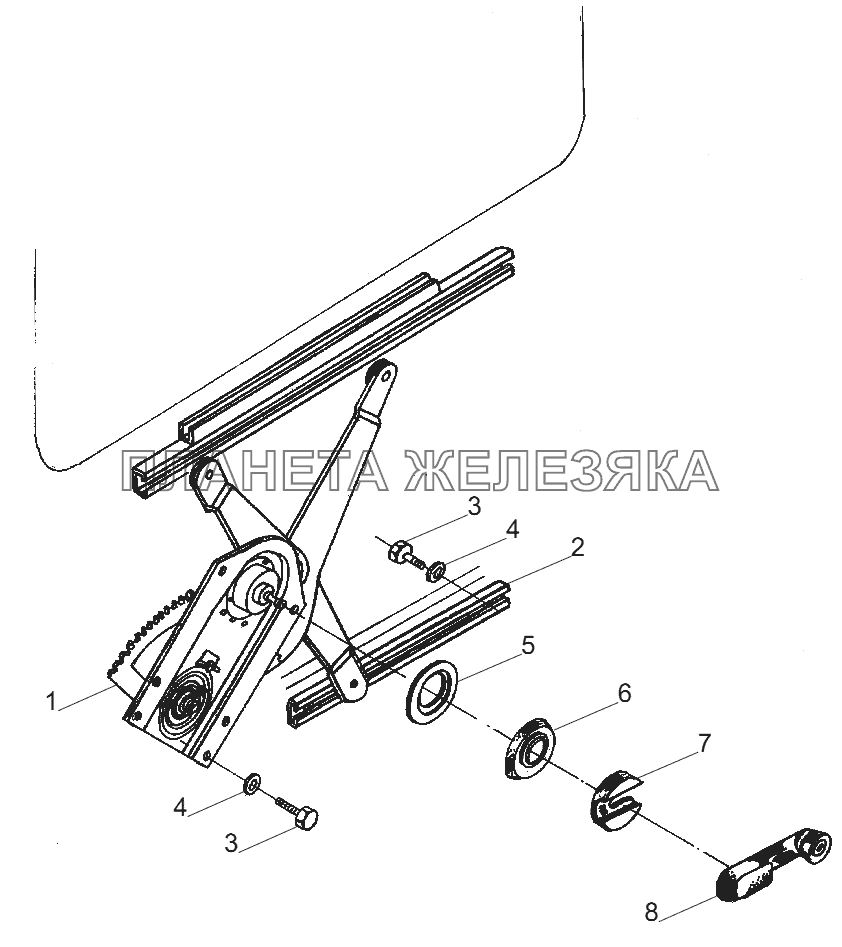 Установка стеклоподъемника и ручки стеклоподъемника МАЗ-6430A8 (5440A8,  5440A5)